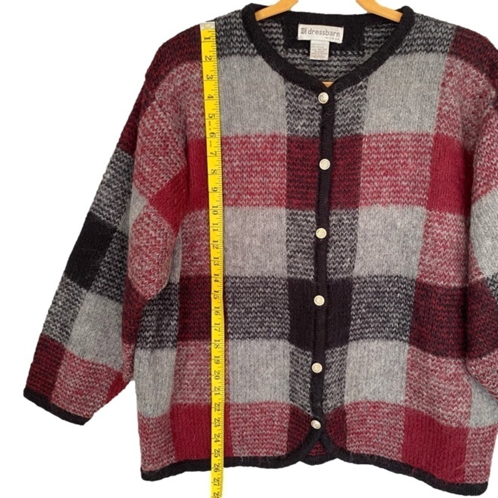 DRESSBARN Vintage Cardigan Mohair Blend Black Red Grey Check Women Plus 18-20 - Picture 8 of 12